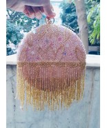 Pink golden tassle round clutch,embroidered clutch,south Asian gifts,Ind... - £62.93 GBP