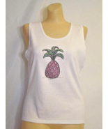 Christine Alexander White shirt tank top FITTED Size large pineapple - $1,284.70 MXN
