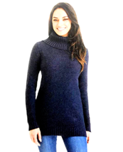 Hilary Radley Women&#39;s MED Cowl Neck Sweater Indigo Blue Ribbed Trim Box ... - £14.83 GBP