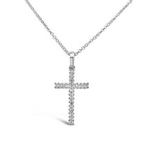 Dimaya 18K White Gold 0.14ct TDW White Diamond Religious Cross Pendant Necklace - £374.09 GBP