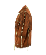 Mens Western Cowboy Suede Leather Shirt Brown Jacket with Fringes Red In... - €130,29 EUR