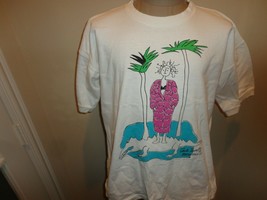 Vtg 80&#39;s Paula Sweet Muslin Mink Beach Aligator Palm trees Island t-shirt Fit XL - £28.37 GBP