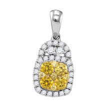 14k White Gold Round Yellow Diamond Cluster Fashion Pendant 3/4 Ctw - £786.62 GBP