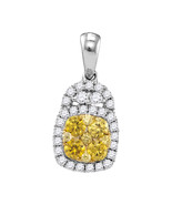 14k White Gold Round Yellow Diamond Cluster Fashion Pendant 3/4 Ctw - £790.84 GBP