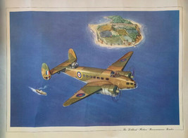 Vintage Lockheed Hudson Reconnaissance Bomber Litho Art Print Picture 22x17 - $24.74