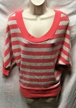 Poof Womens Sz M Scoop Neck Salmon White With Angel Sleeve Bling Embelli... - $9.90
