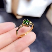 18K Gold Plated Adjustable Birthstone Green Crystal Emerald Ring for Women - £9.58 GBP