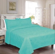 Cora Aqua Color Super Soft Plush Bedspread Set 3 Pcs Queen Size - £47.16 GBP