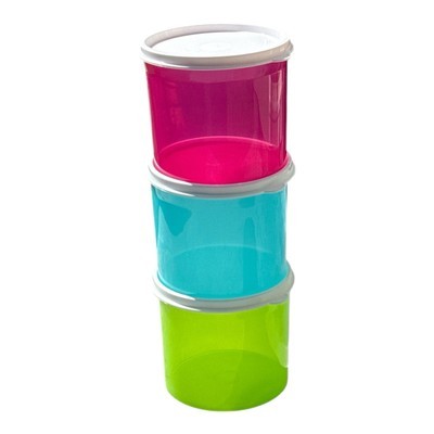 New Tupperware Set of 3 Mini Canisters Bright Colors Rainbow with Seal Tops - $13.72