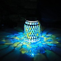 Mosaic Solar Lanterns Outdoor Hanging Lights Solar Table Lamps Cool Blue Color M - £31.78 GBP