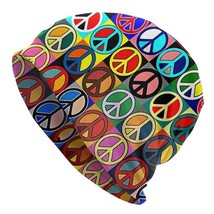 Multicolor Peace Sign Beanie Cap Hippy Boho Stretchy - $213.82 MXN