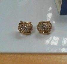 Vintage Swarovski Swan Pave Crystal Gold-tone Half Hoop Earrings - £41.36 GBP