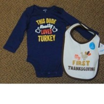 Thanksgiving Bodysuit &amp; Bib Carters Boys This Dude Loves Turkey 2 Pc Set... - £11.87 GBP