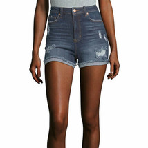 Vanilla Star Women&#39;s Juniors Denim Hi-Rise Shorts Size 5 Dark Wash Real Cheeky - £18.18 GBP