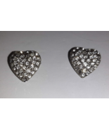 Silvertone Tiny Heart Brooch Pin Encrusted Covered Clear Rhinestones .75&quot; - £11.87 GBP