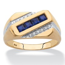 Blue Sapphire Diamond 18K Gold Over Sterling Silver Ring 8 9 10 11 12 13 - £280.63 GBP