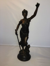 Antique 1800s French Bronze Spelter Statue Victorian Woman - Fabrique Fr... - $219.00