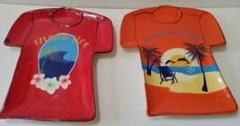 2 Dennis East Ceramic T Shirt Shaped Serving Plate Island Life Paradise ... - $27.71