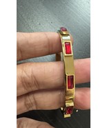 High Polish Gold And Red Gem Stones Bracelet Bangle Open Cuff As In Pict... - $579.83 MXN