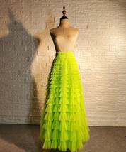 Neon Green Tiered Tulle Maxi Skirt Outfit Women Custom Plus Size Tulle Skirt - £73.06 GBP