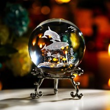HDCRYSTALGIFTS 60mm Dolphin Crystal Ball Stand 3D Laser Engraved Decorat... - $19.56