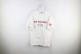 Vtg 90s Mens XL Spell Out Christian Jesus Fish He Reigns Short Sleeve T-Shirt - £34.81 GBP