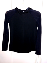 Ideology Black Hooded Ls Girl&#39;s Pullover TOP-L-NET SLEEVES-BARELY WORN-NICE - £6.86 GBP