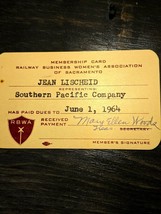 1964 Railway Business Women Assoc. Sacramento Membership Card Southern P... - £11.75 GBP