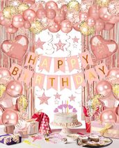 Rose Gold Birthday Party Decor with Banner, Foil Balloons, Curtain, Hang... - $27.49