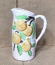Vintage Ceramic Basket Weave Fruit On Branches Juice Pitcher Vase Cottag... - $14.85