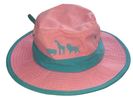 Cute Big Girl&#39;s Pink &amp; Teal Sun Hat Zoo Safari Animals Adjustable Chin Strap - £9.77 GBP