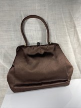 Walborg Purse Women&#39;s Small Brown Satin Bag Clutch With Brown Jewel Clasp VTG - £24.08 GBP