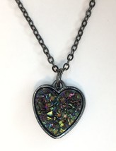 Rainbow Druzy Style Heart Shaped Pendant Necklace 16&quot; + 2&quot; Extender - £9.58 GBP