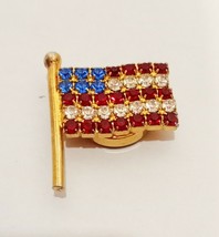 American Flag Rhinestone Button Cover Vintage 1&quot; Gold Tone Red White Blu... - £13.61 GBP