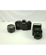 Konica FP-1 &amp; Konica Hexanon AR 50mm F1.8 &amp; Sunpak auto 322 D Needs battery - $55.74