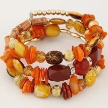 Alloy Gravel Beaded Bracelet Orange with Gold Accents and Colorful Beads - $162.02 MXN