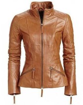 Leather Jacket Women Size Biker Womens Bomber Ladies Coat Motorcycle Tan 101 - £80.50 GBP