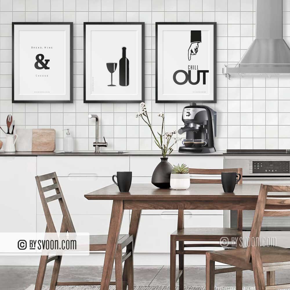 Bottle and Glass Print, Minimal Wall Art, Kitchen Poster, Black & White, Wine an Item image 5