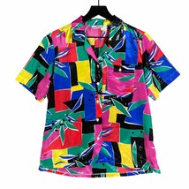 90s Retro Shirt Womens Size 12 Short Sleeve Blouse Top Costume Cosplay Geometric - £19.78 GBP