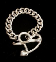 Chunky Chainlink SilverTone Heart And Nail Toggle Bracelet Thick 8&quot; - £21.63 GBP