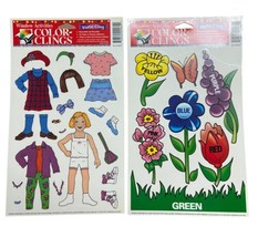 Colorful Paper Doll Window Clings Color Flowers  2 cards - £4.12 GBP