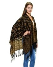 Rich Cognac/Black Fringed Kimono / Poncho by Miss Kelly 1999 - £27.60 GBP