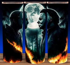 Michael Myers &amp; Jason Horror Full Moon Burning Forest Cup Mug Tumbler 20oz - $19.75