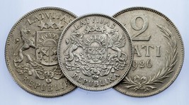 Latvia Silver Coin 3pc Lot // 1924 Lats, 1925 2 Lati, 1926 2 Lati - £54.38 GBP