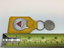 Vintage Yellow Leather Keyring Canadian Tire Keychain Drummondville Porte-Clés - £14.39 GBP