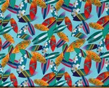 Cotton Surfboards Surfing Surfers Tropical Aqua Fabric Print by the Yard... - $12.95