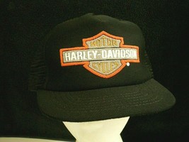 Harley Davidson 3D Emblem Logo w/PUFFY Print Vtg Trucker Black Mesh Snapback Hat - £120.47 GBP