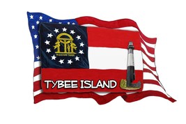 USA GA Flags Tybee Lighthouse Decal Car Wall Window Cup Cooler Laptop Go... - £5.46 GBP+