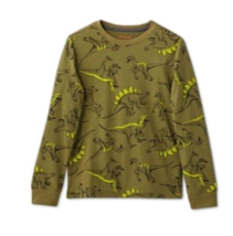 Cat &amp; Jack Boys Olive Green Dinosaur Long Sleeve Shirt Large (12/14) - £8.21 GBP