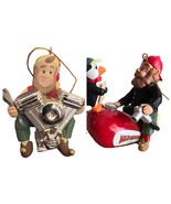 Vtg 2 Harley Davidson Christmas Ornament Biker and Penguin Elf and Mecha... - $9.89